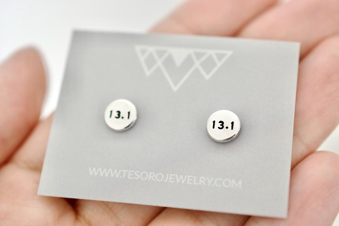 13.1 Half Marathon Earrings - Sterling Silver, 14kt Goldfill Stud Earrings