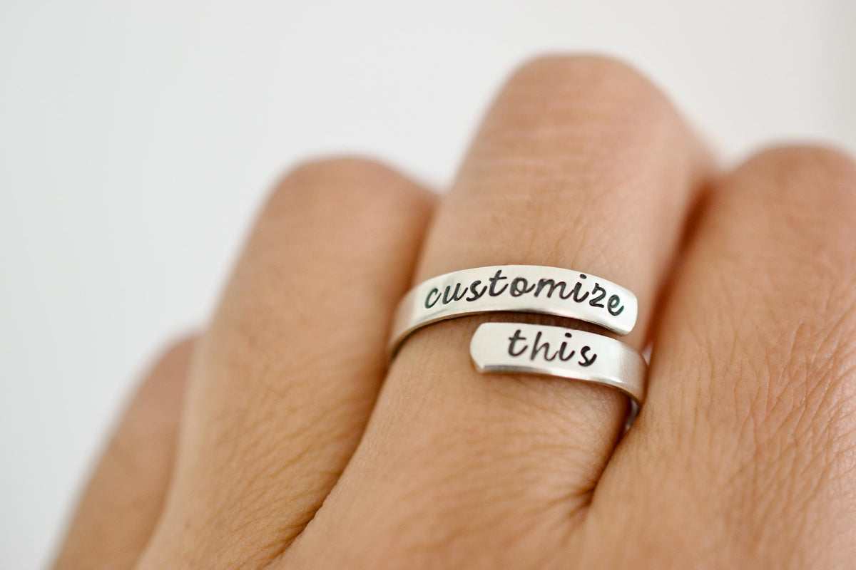 Wrap ring in sterling, gold or rose gold that can be personalized with any text