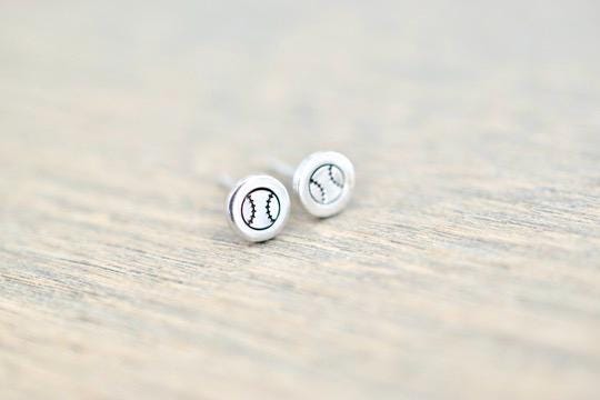 Baseball Stud Earrings - Sport Sterling Earrings
