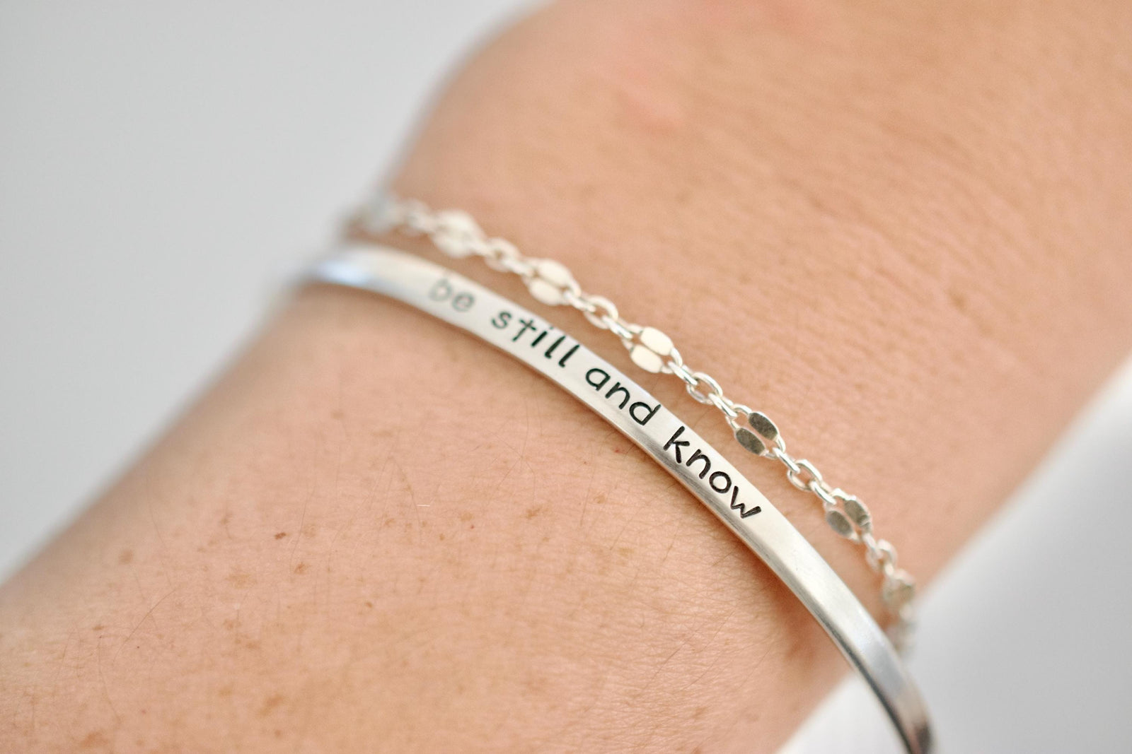 Be Still and Know Bracelet - Sterling Cuff Bracelet