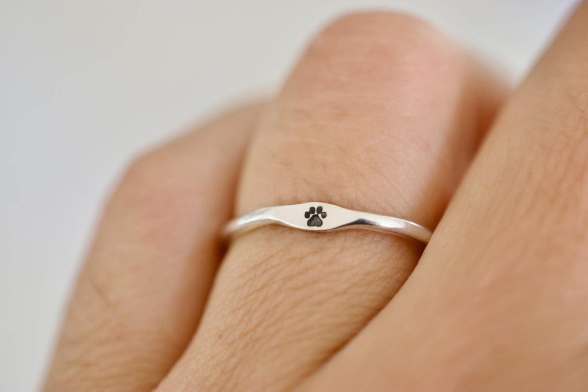 Pawprint Ring - Sterling Stacking Signet Ring