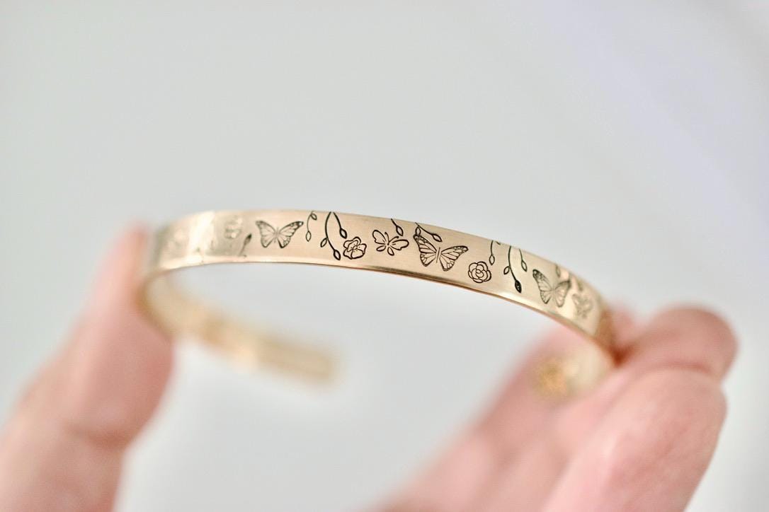 Butterfly Cuff Bracelet: Flower Jewelry, Adjustable Metal Cuff in Sterling, Copper, Brass or Aluminum