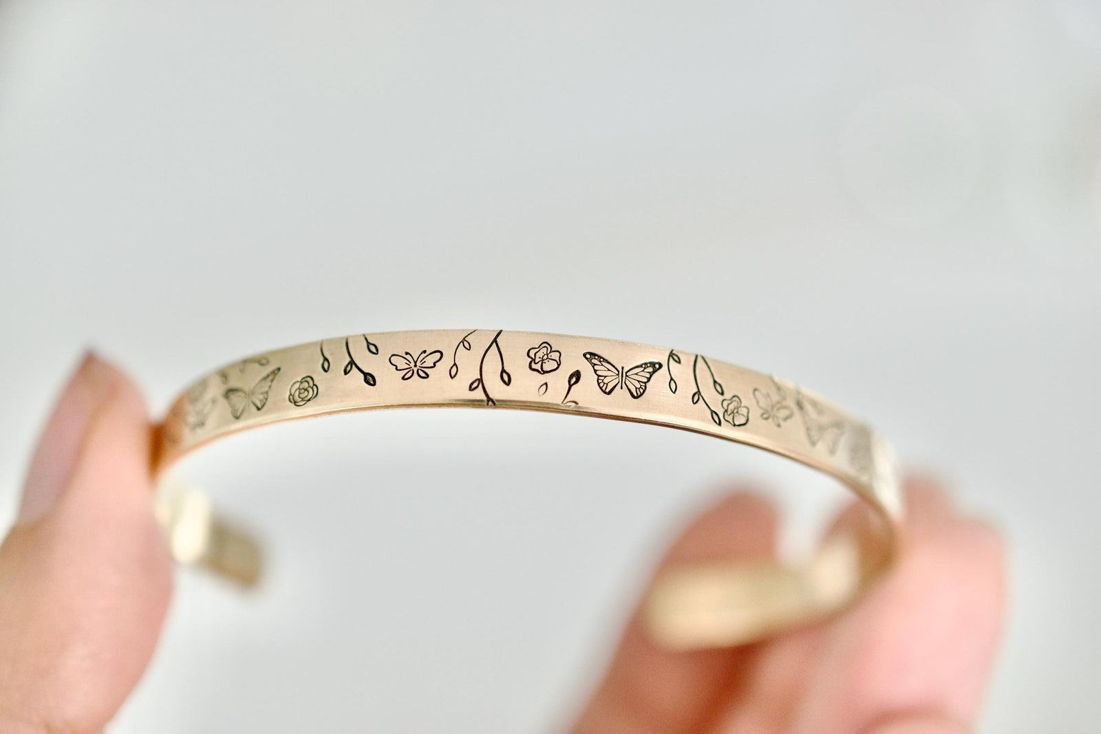Butterfly Cuff Bracelet: Flower Jewelry, Adjustable Metal Cuff in Sterling, Copper, Brass or Aluminum