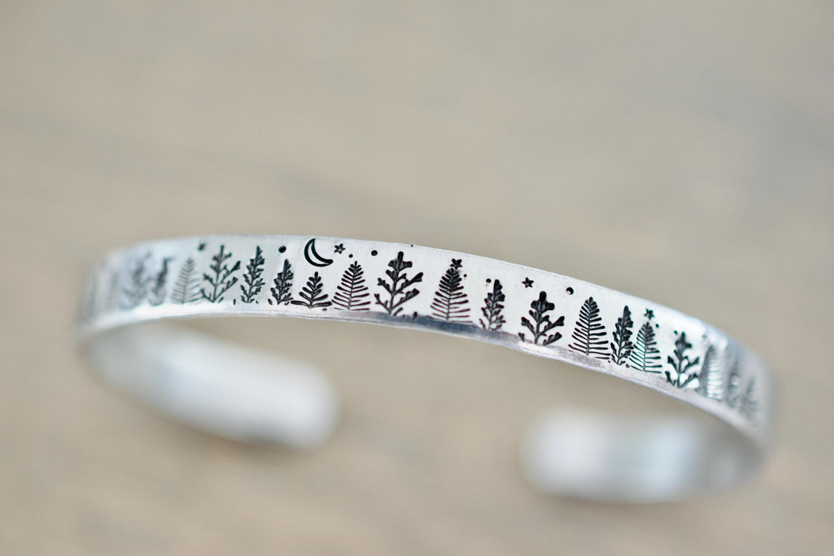 Forest Mountain Bracelet: Adjustable Tree Cuff Bracelet