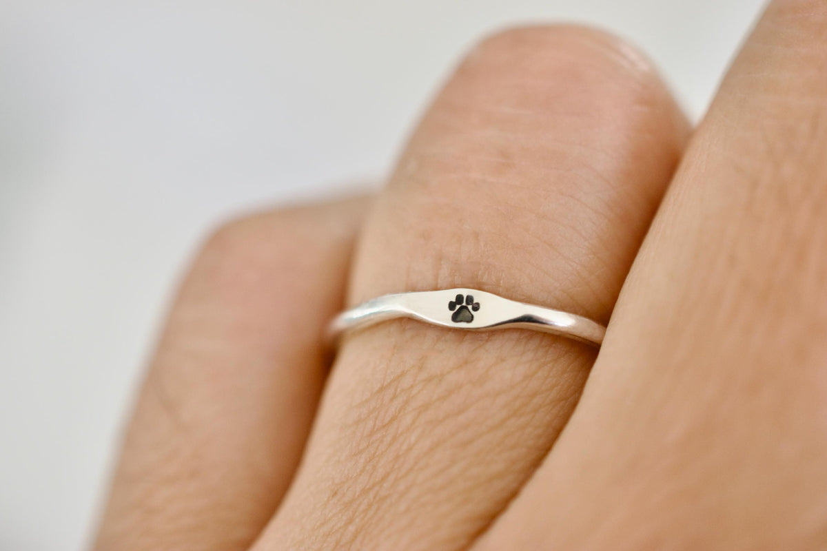 Pawprint Ring - Sterling Stacking Signet Ring