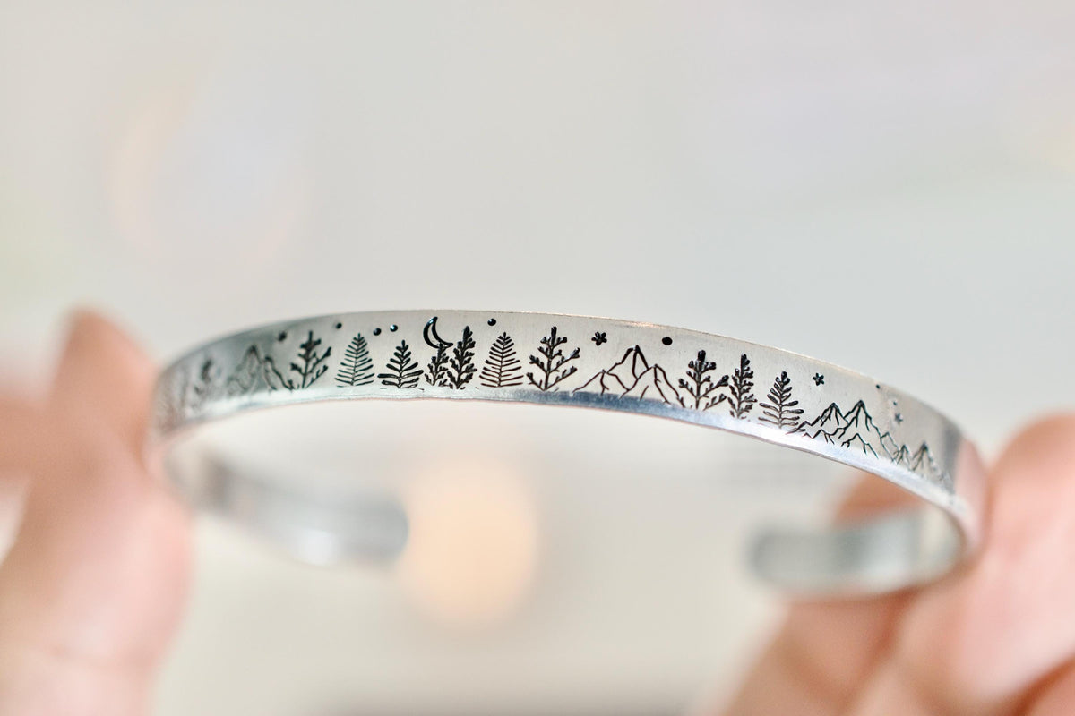 Forest Mountain Bracelet: Adjustable Tree Cuff Bracelet