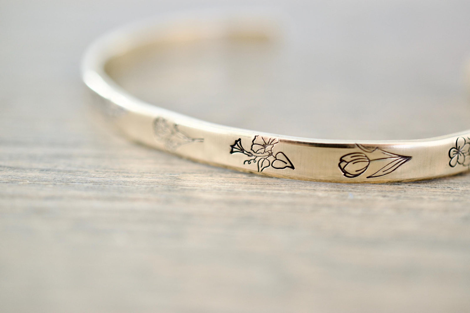 Personalized Birth Flower Bracelet - Custom Sterling Birthday Jewelry - 1/5 inch