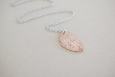 Copper Leaf Necklace | Fall Necklace, Side View