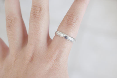 Floral Sterling Band Ring, zoom out on finger