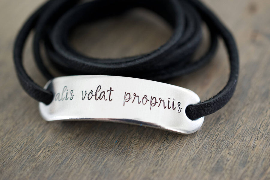 Alis Volat Propriis Bracelet | She Flies with Her Own Wings Bracelet, close up