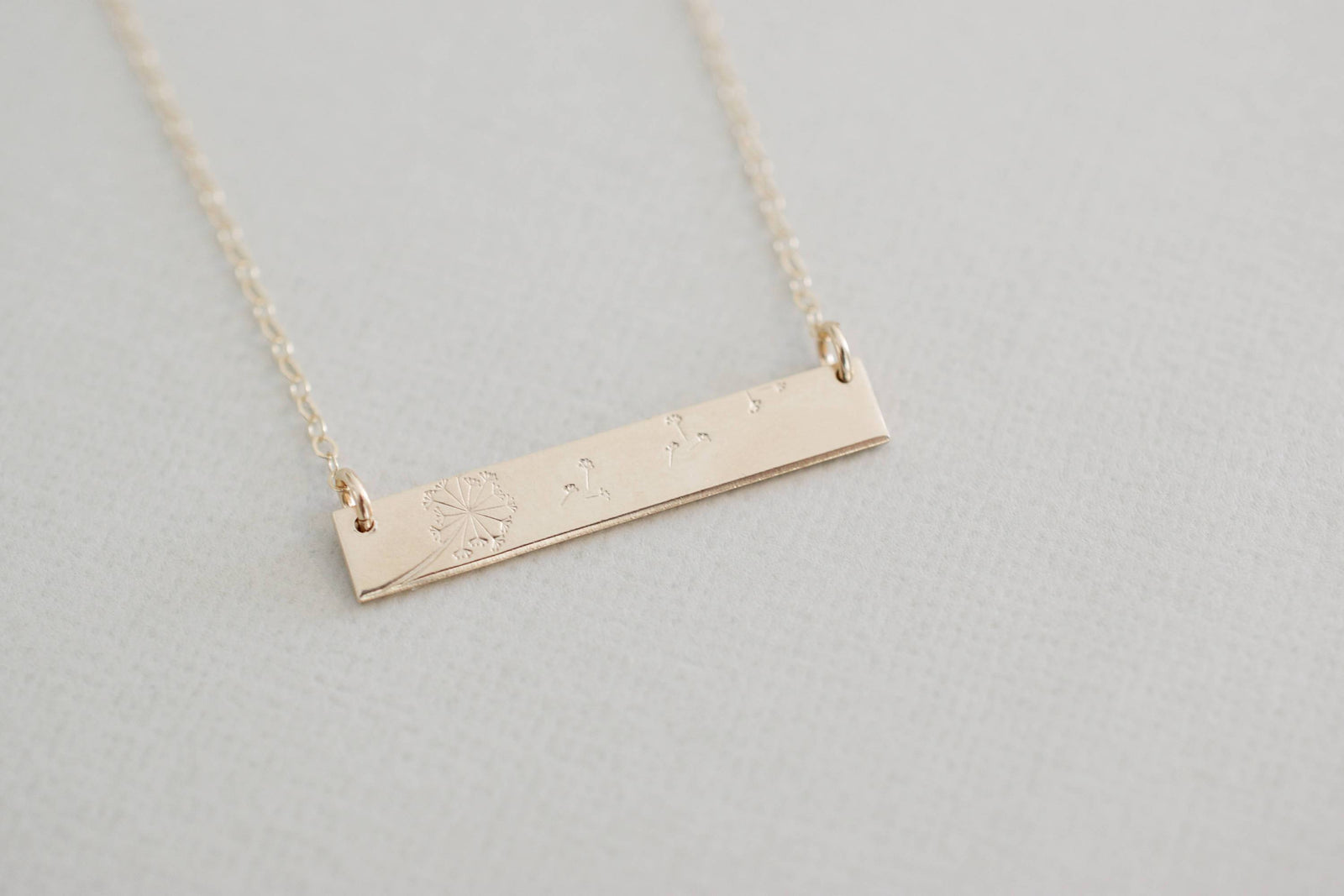 Dandelion Bar Necklace, gray background