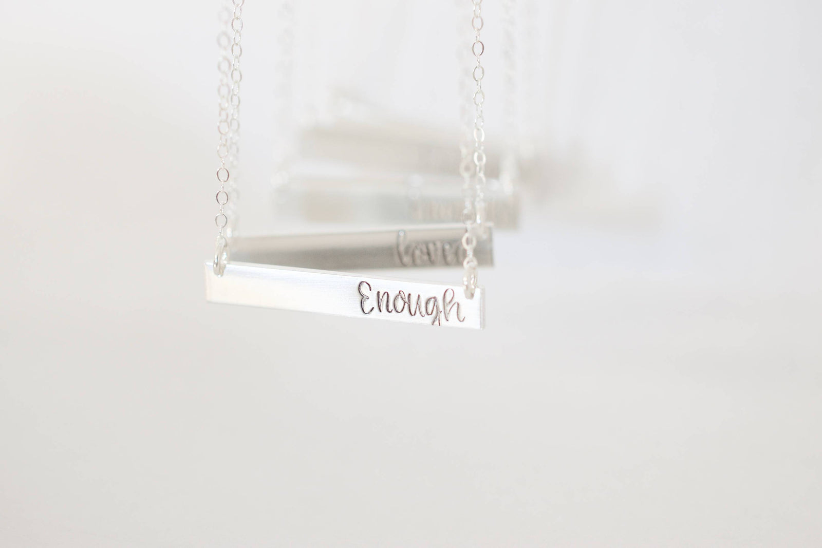 Enough Bar Necklace, close up