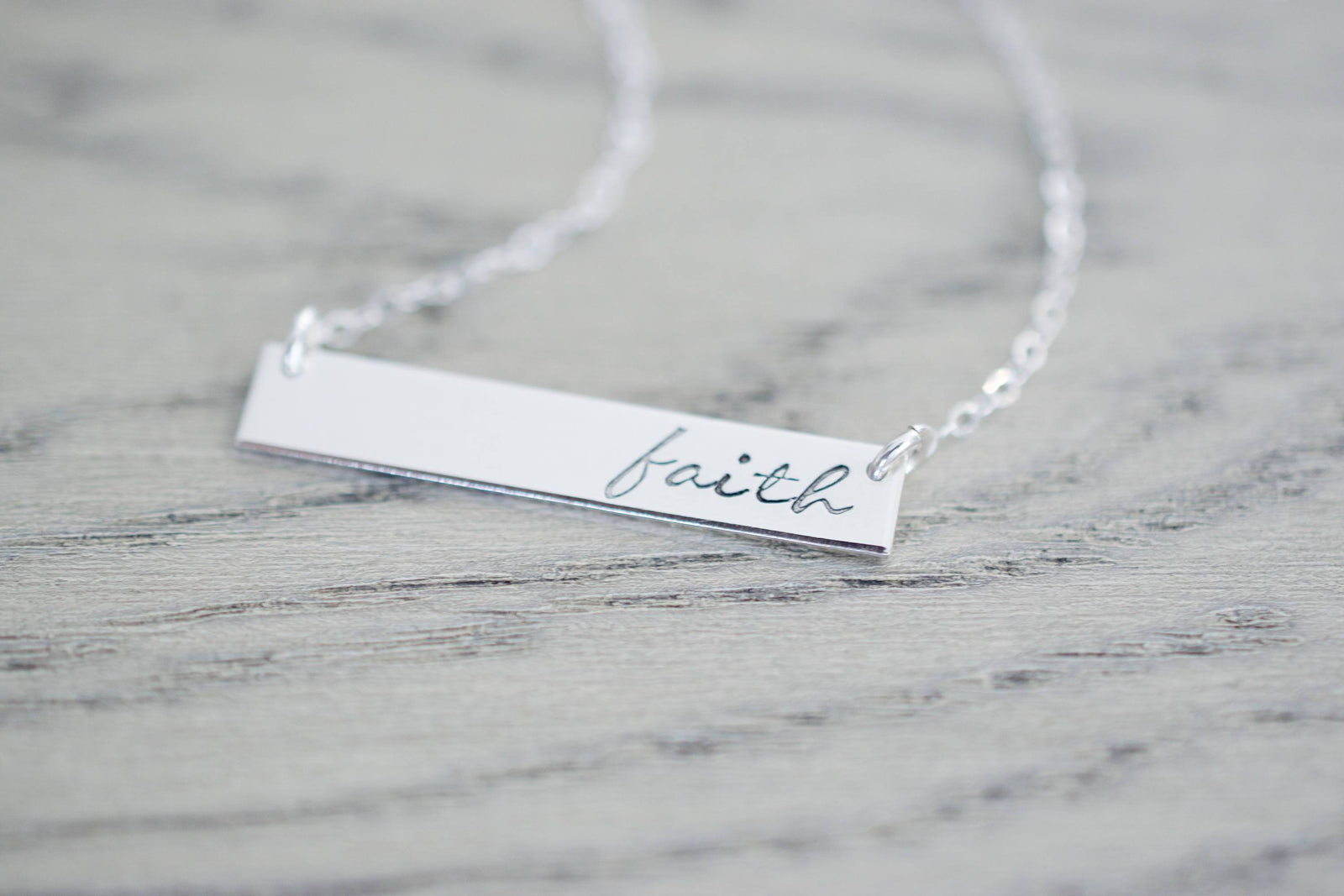 Faith Necklace | Hand Stamped Necklace, side view