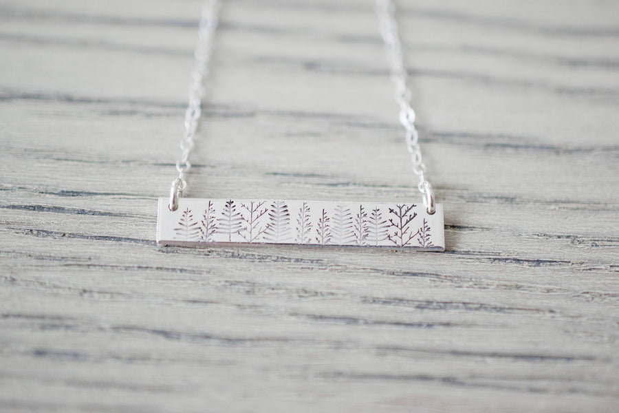 Forest Bar Necklace, view from front 