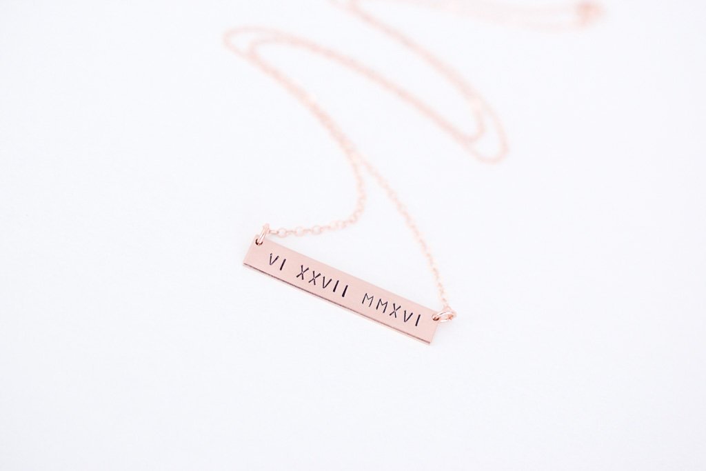 Roman Numeral Bar Necklace, right tilt