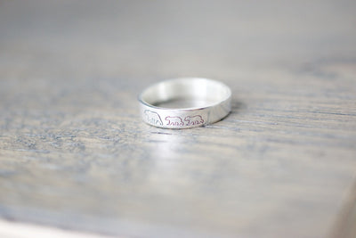 Mama Bear and Cubs Ring | Hand Stamped Ring, Front View
