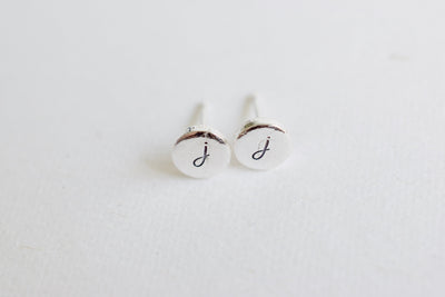 Initial Stud Earrings, front view