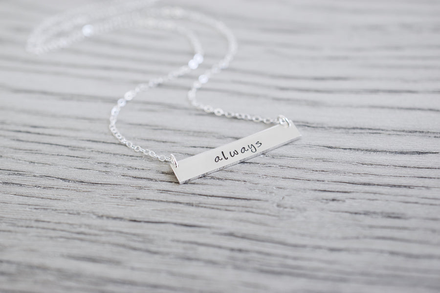 Always Bar Necklace | Sentimental Jewelry, close up