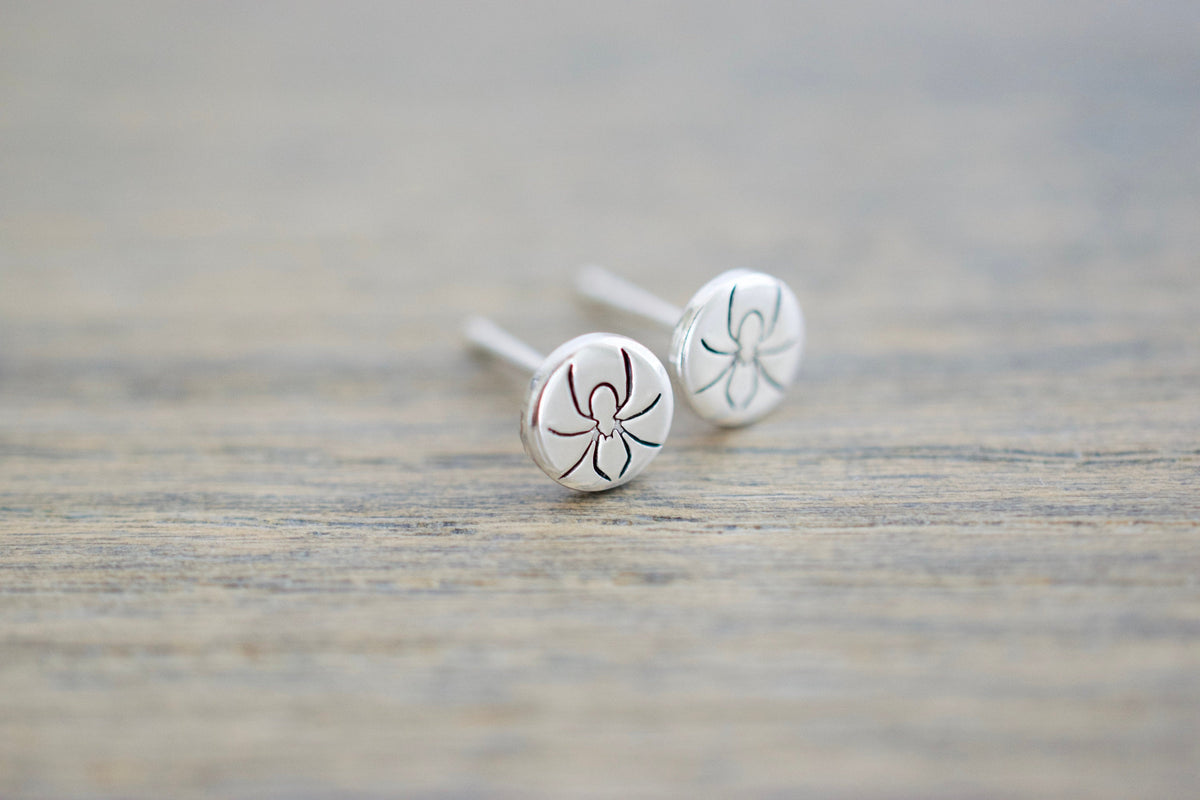 Spider Earrings - Sterling Arachnid Stud Earrings - Gift for her