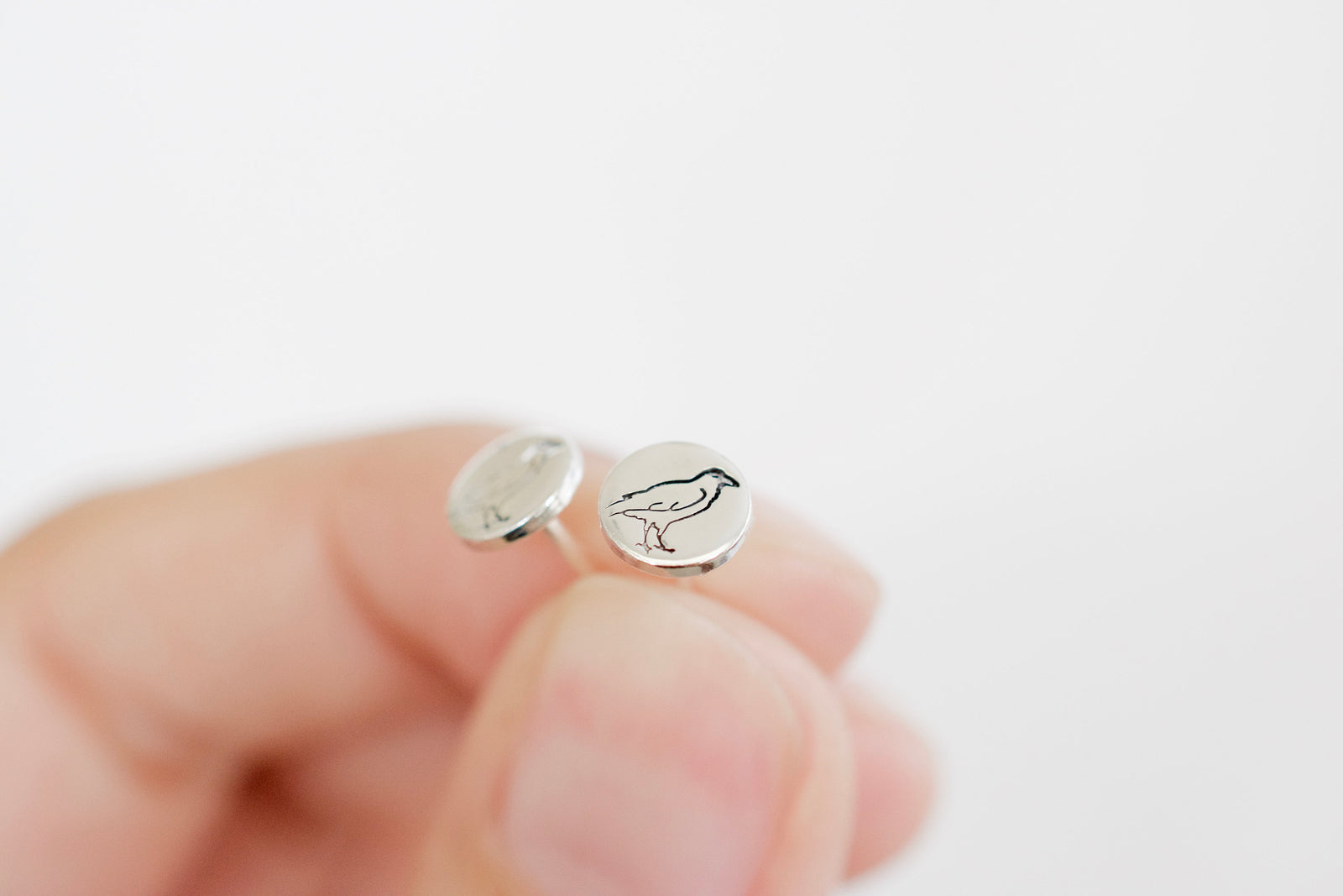 Raven Earrings - Sterling Crow Stud Earrings