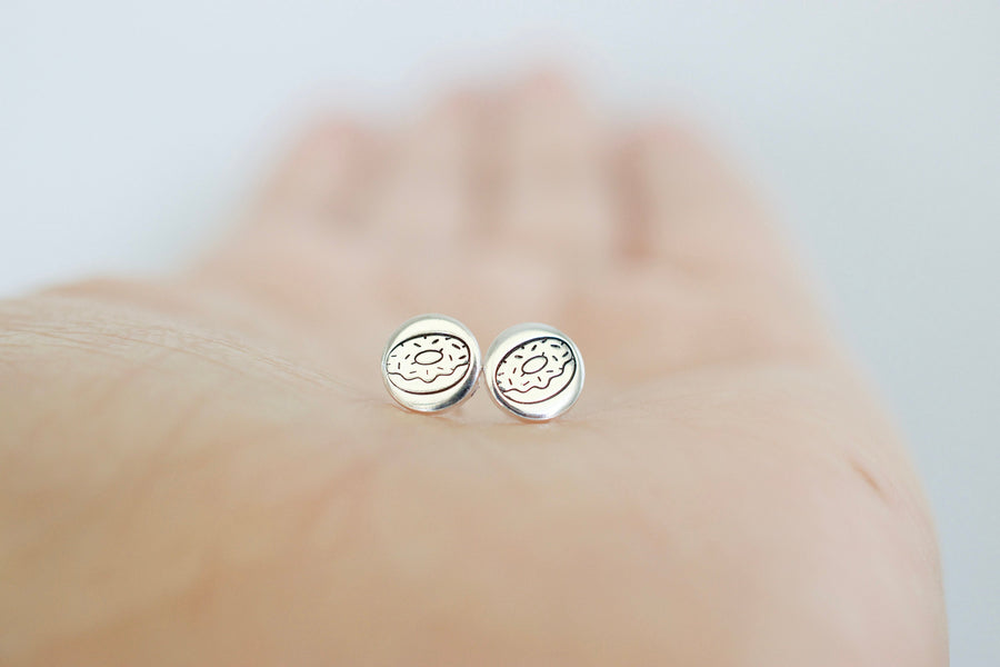 Donut Earrings - Sterling Doughnut Stud Earrings