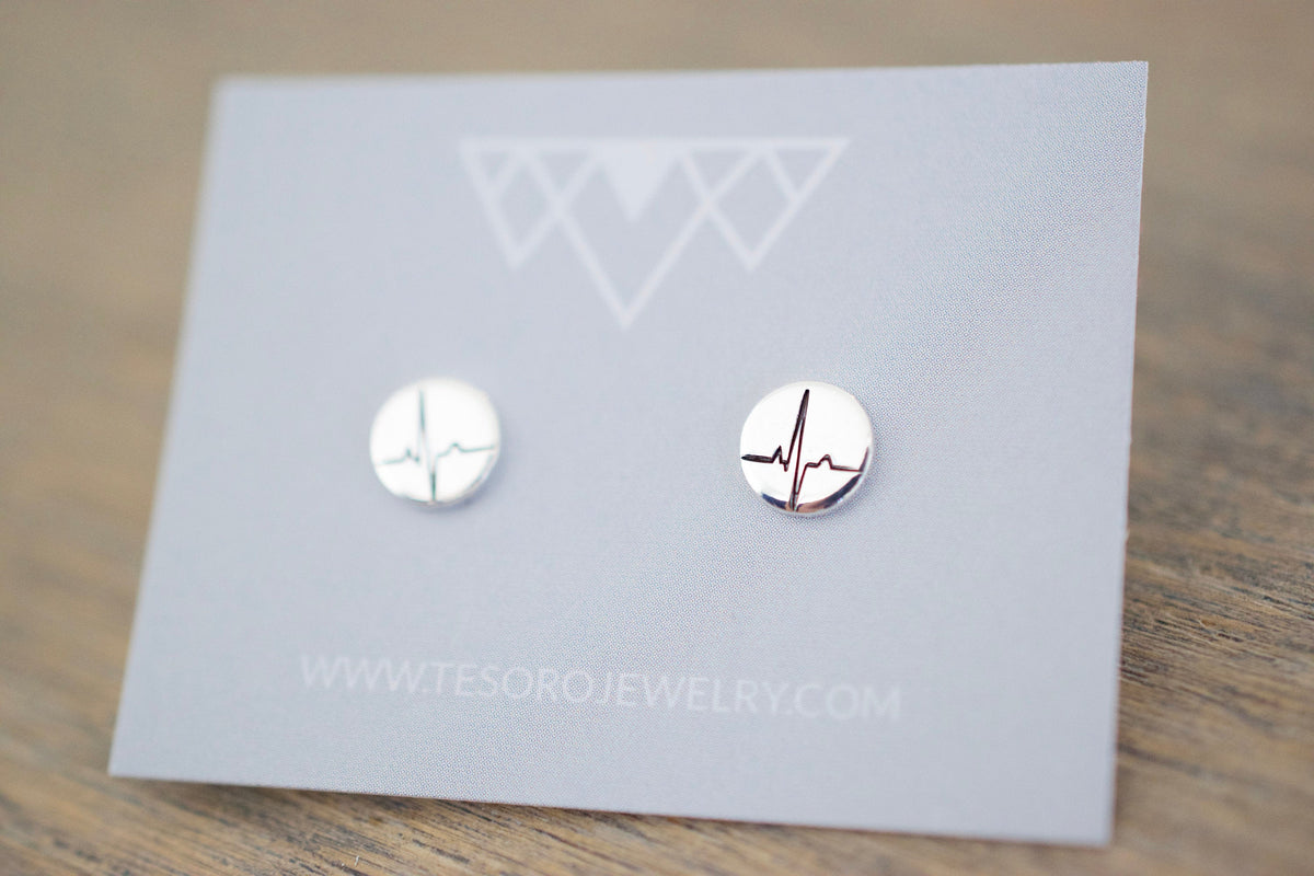 Heartbeat Earrings - Sterling Heartbeat Stud Earrings - Gift for Doctor