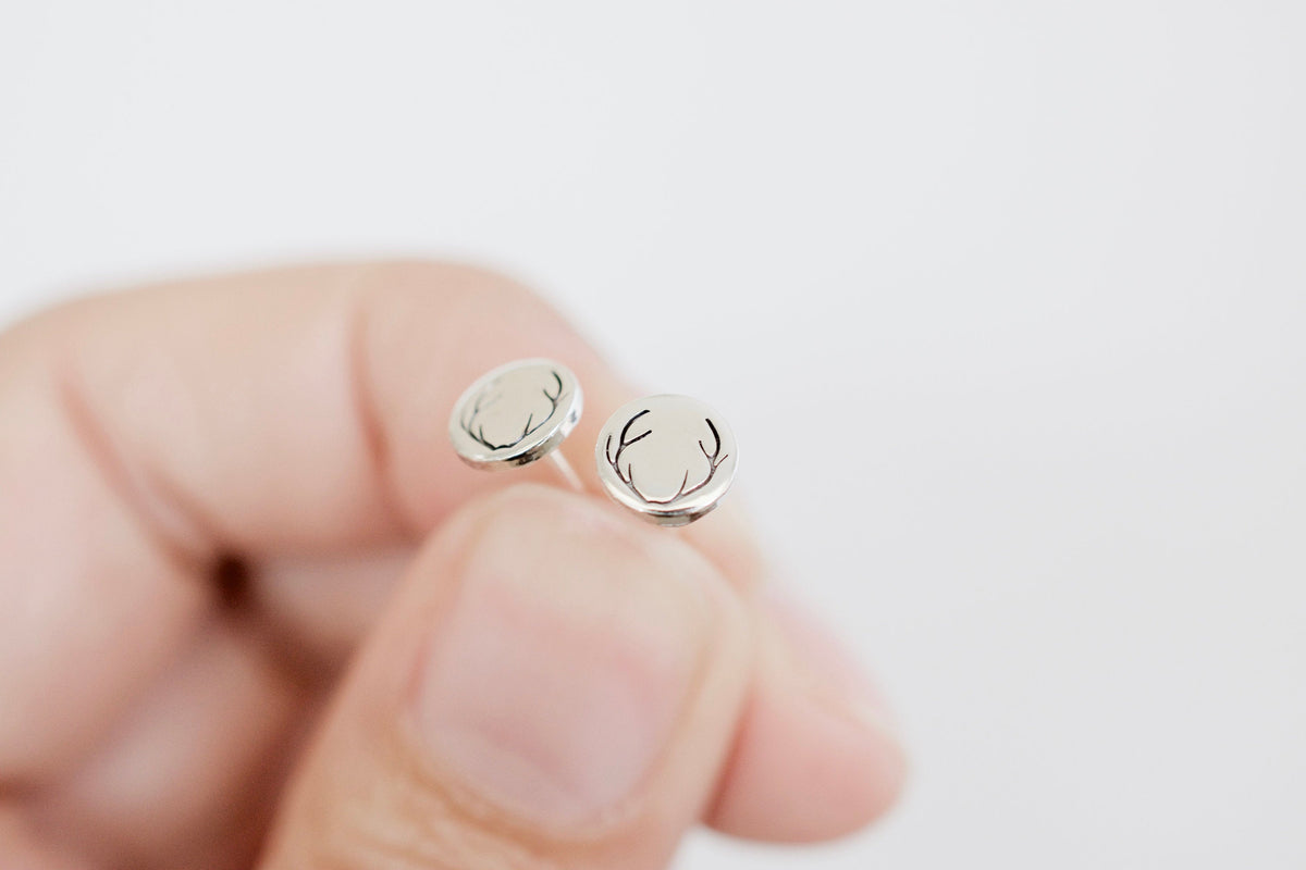 Antler Earrings - Sterling Deer Antler Stud Earrings