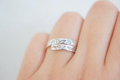Butterfly Ring - Sterling Silver Floral Wrap Ring - Gift for Her