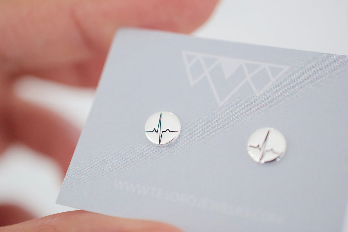 Heartbeat Earrings - Sterling Heartbeat Stud Earrings - Gift for Doctor