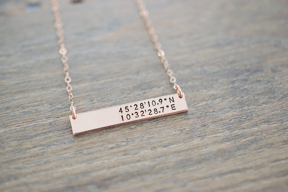 Coordinates Bar Necklace - Sterling, 14kt Gold Fill, Rose Gold - Latitude Longitude Necklace