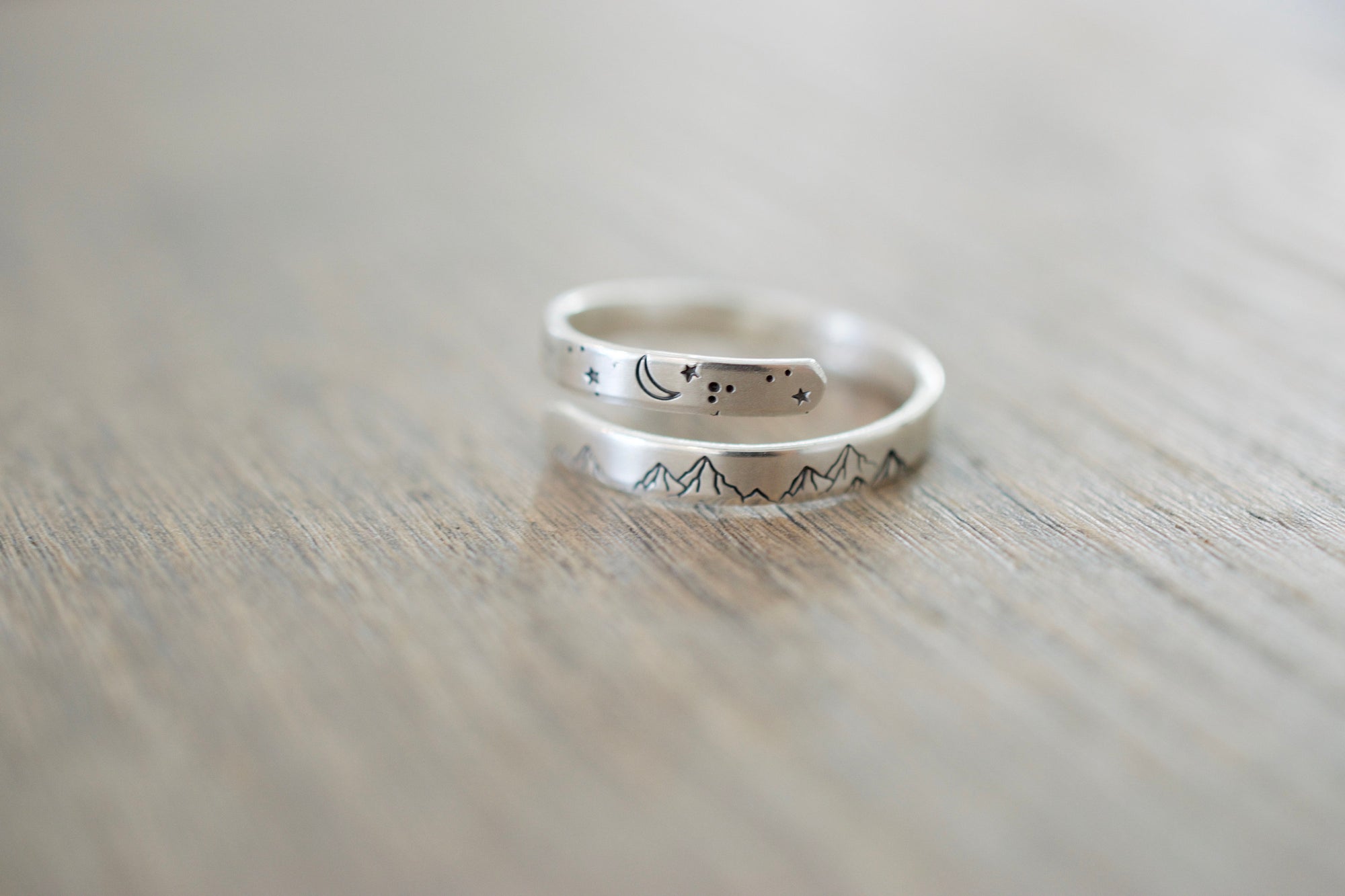 Mountain Wrap Ring - Sterling Silver Ring - Moon and Stars Ring