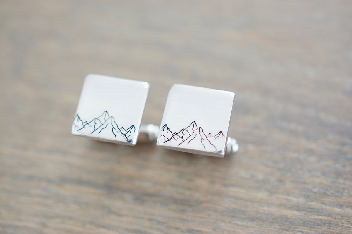 Mountain Cufflinks - Personalized Cufflinks - Gift for him, men, groom, dad