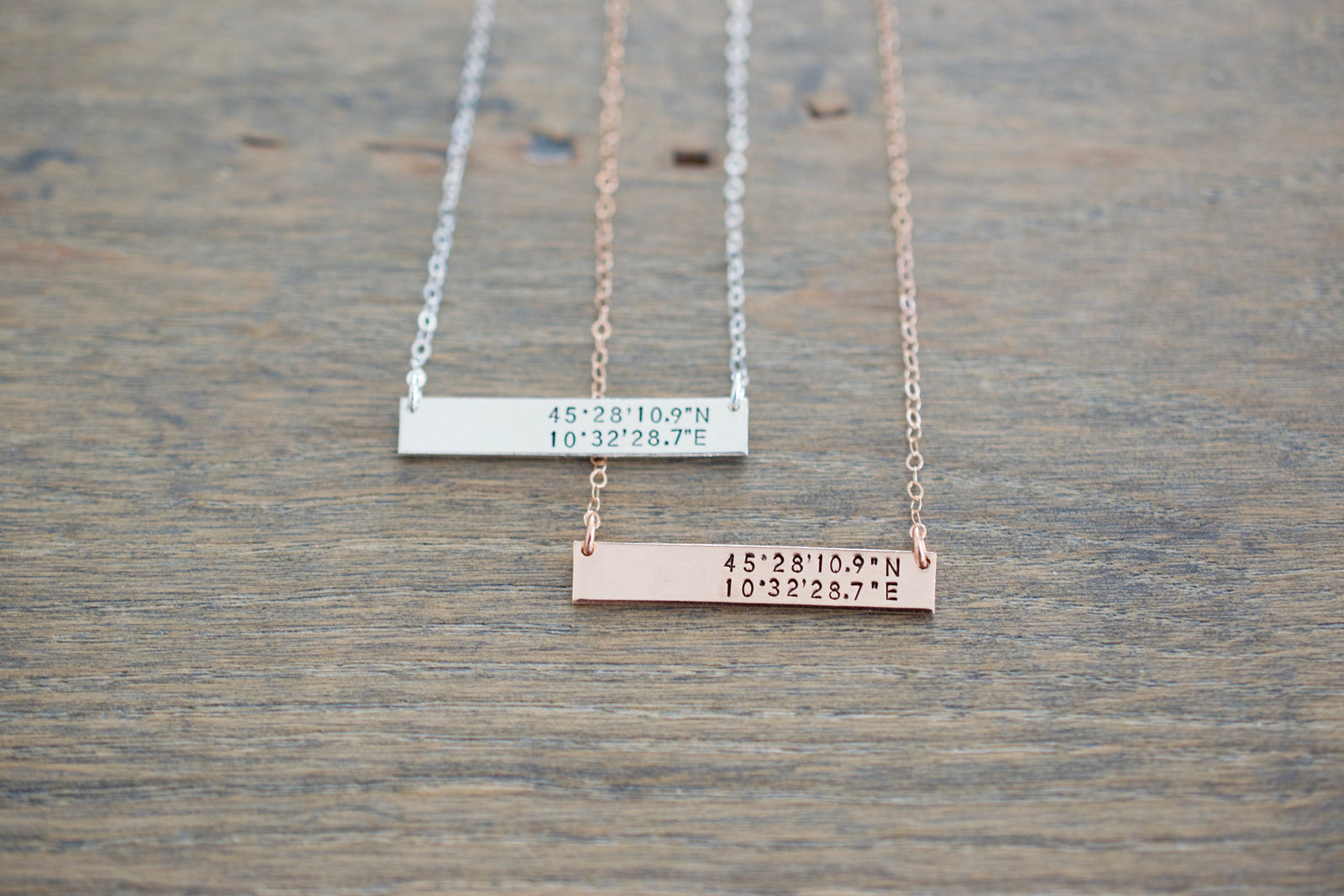 Coordinates Bar Necklace - Sterling, 14kt Gold Fill, Rose Gold - Latitude Longitude Necklace