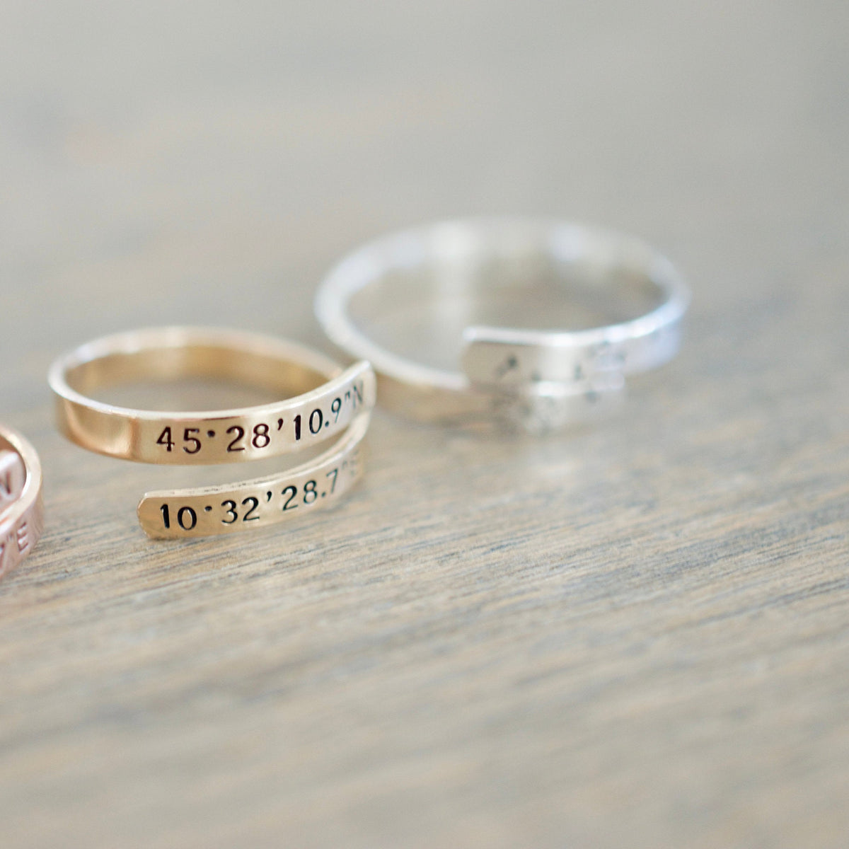 Coordinates Wrap Ring - Sterling Silver, Gold Filled, Rose Gold Filled Ring - Latitude Longitude Ring