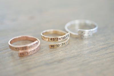 Coordinates Wrap Ring - Sterling Silver, Gold Filled, Rose Gold Filled Ring - Latitude Longitude Ring