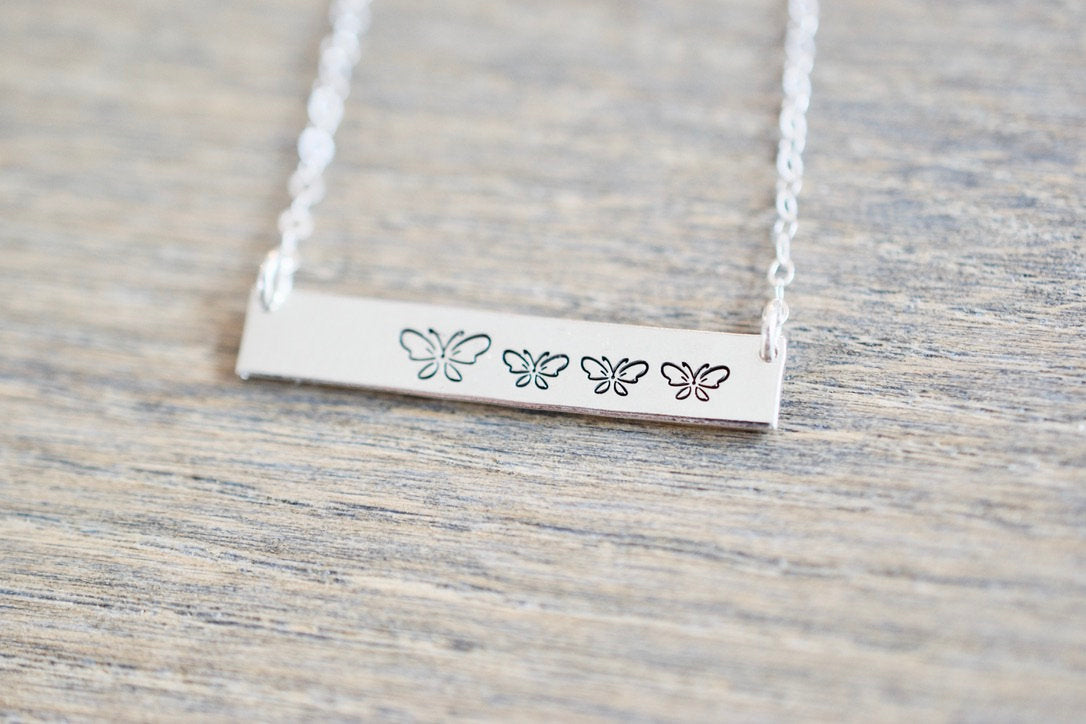 Butterfly Mama Bar Necklace - Custom Bar Necklace - Gift for Mom, Her, Grandma