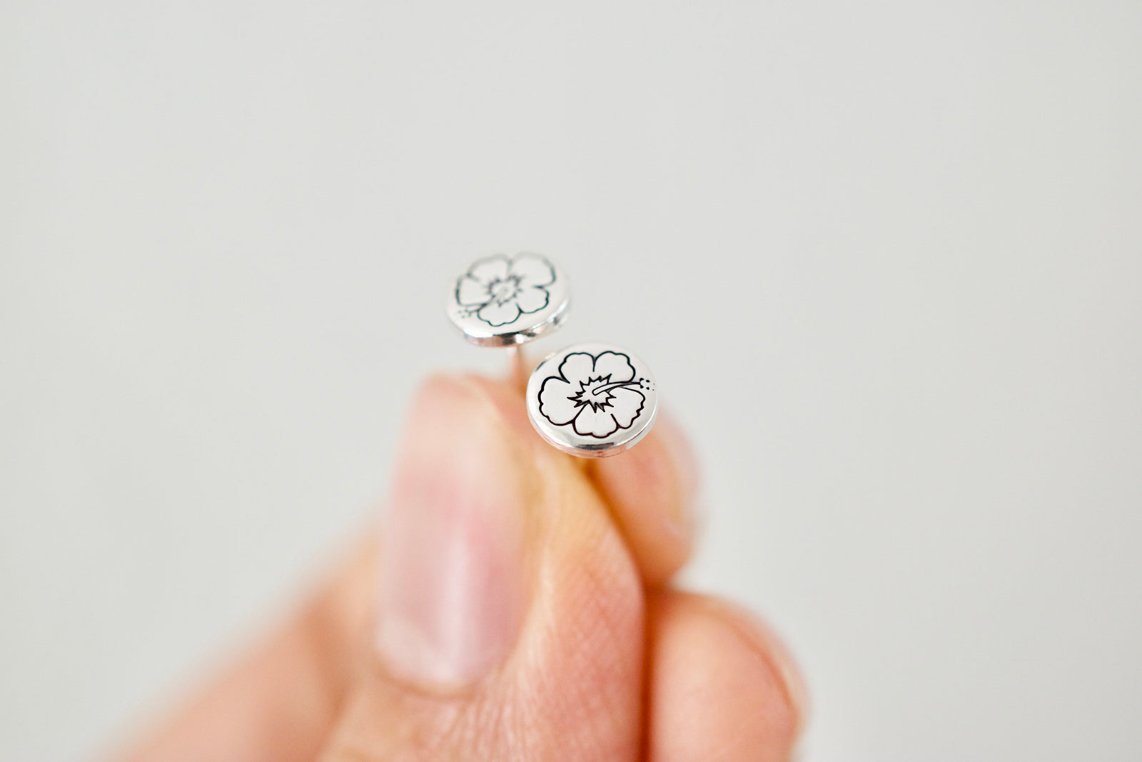 Hibiscus Earrings - Sterling Silver Stud Earrings