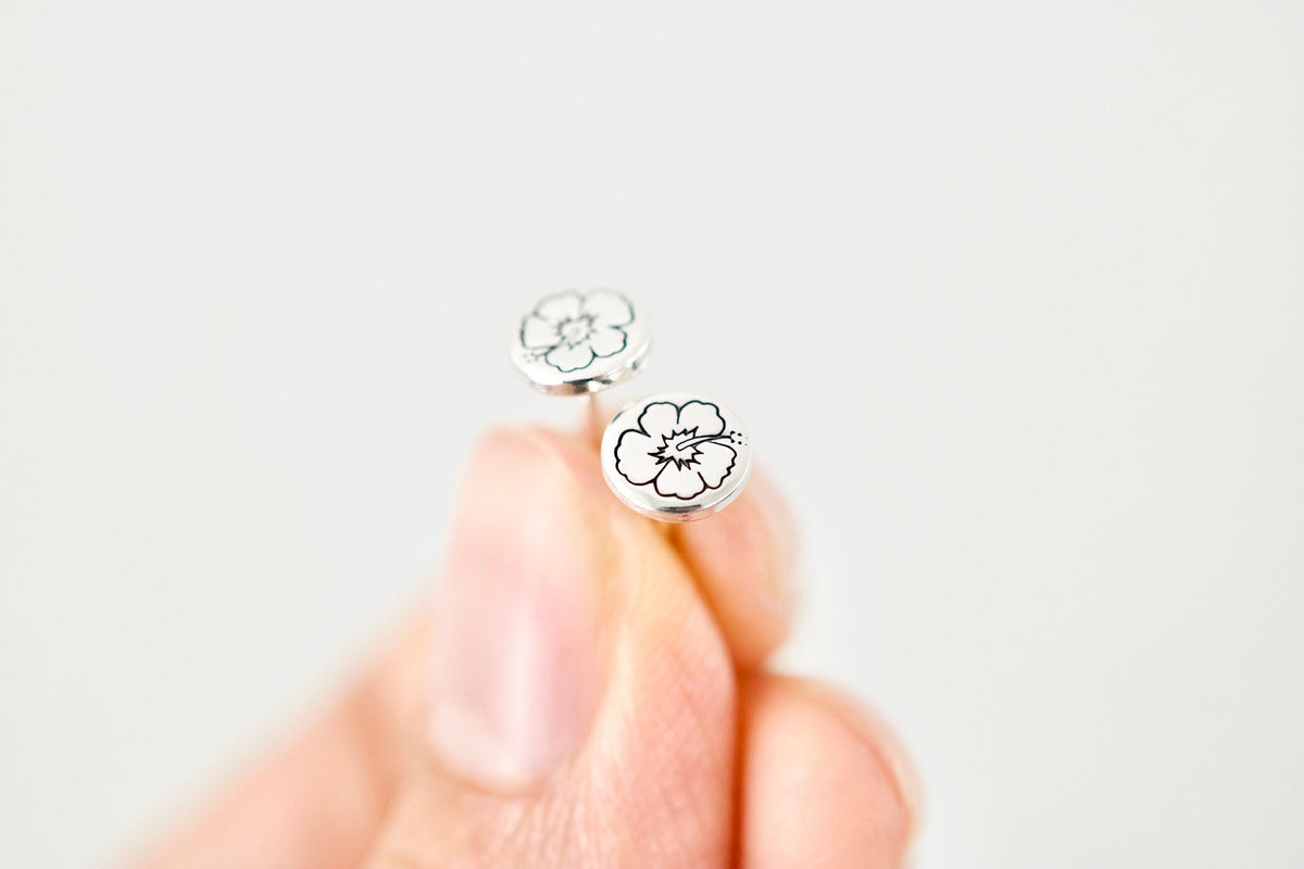 Hibiscus Earrings - Sterling Silver Stud Earrings