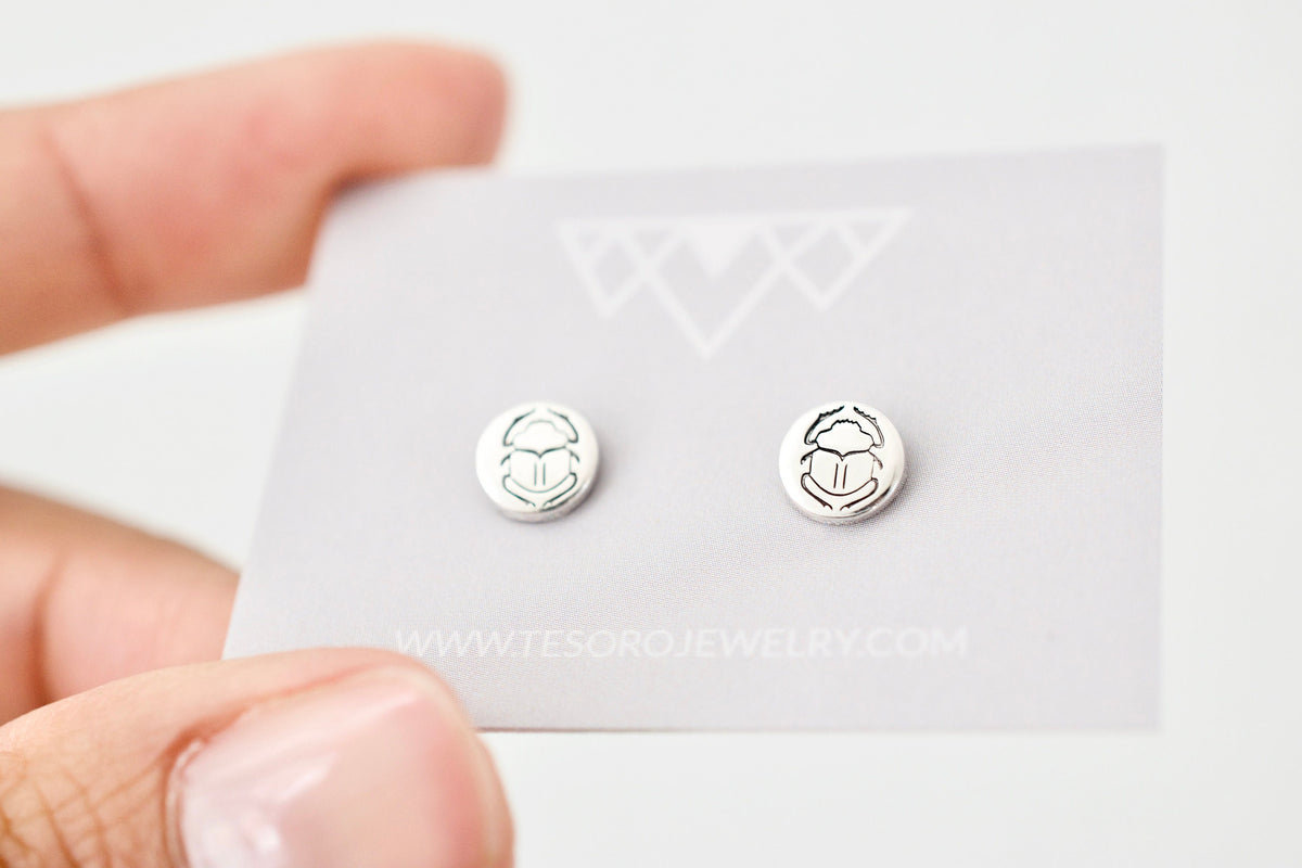 Scarab Earrings - Sterling Beetle Earrings