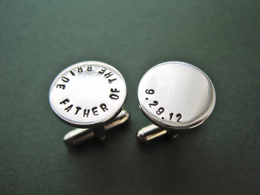 Father of the Bride Cuff Links | Hand Stamped Cuff Links, close up
