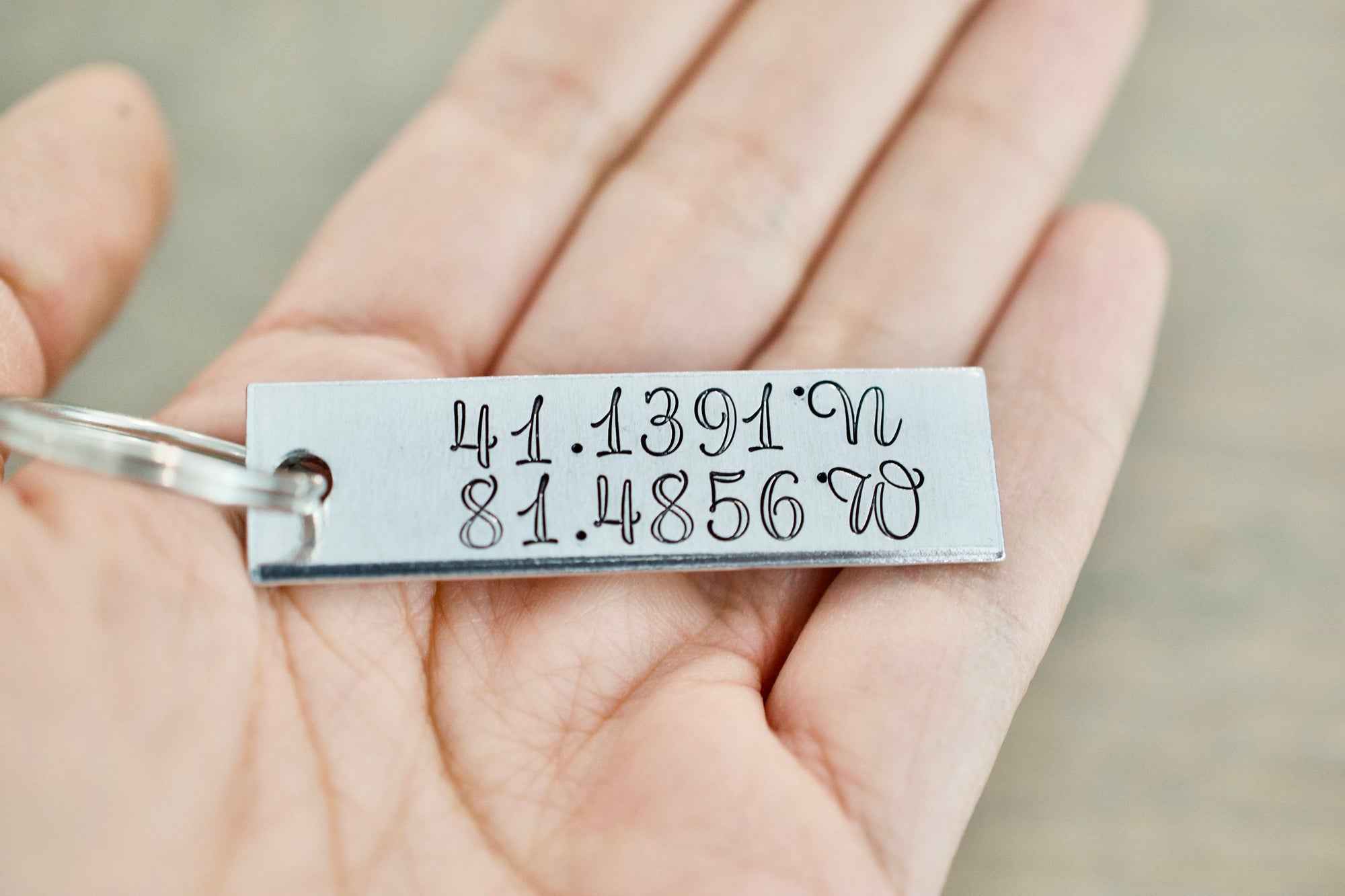 Latitude and Longitude Keychain - Custom Coordinate Keychain - Hand stamped Accessory