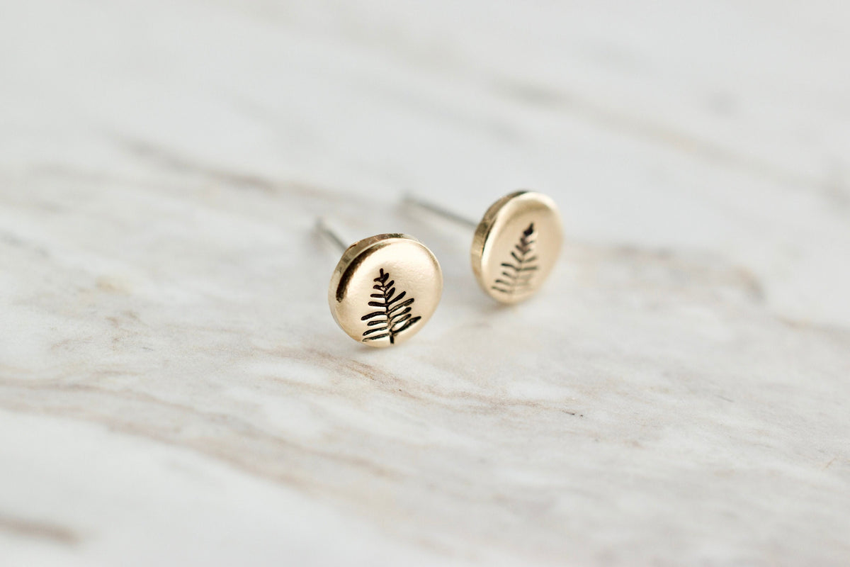 Tree Earrings - Gold Evergreen Earrings - Nature Jewelry