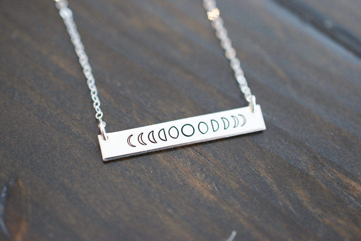 Moon Phase Necklace - Sterling, 14kt Gold Fill, Rose Gold Bar Necklace