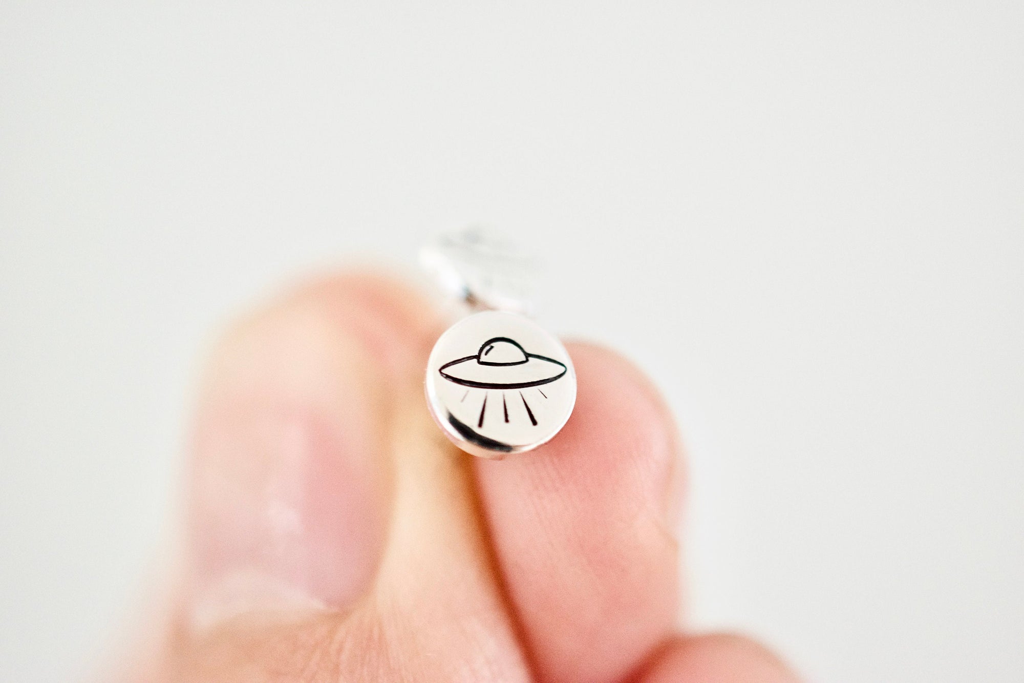 UFO Earrings - Sterling Stud Earrings - Extraterrestrial Jewelry