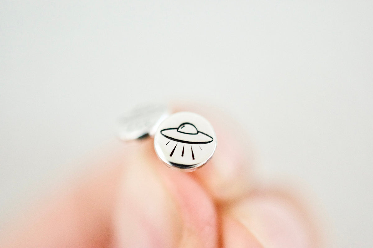 UFO Earrings - Sterling Stud Earrings - Extraterrestrial Jewelry