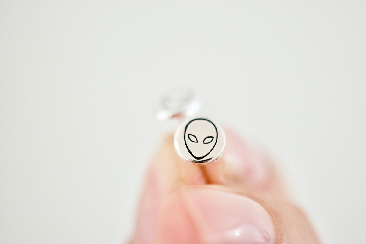 Alien Earrings - Sterling Stud Earrings - Extraterrestrial Jewelry