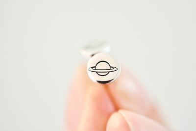 Saturn Earrings - Sterling Stud Earrings - Planet Jewelry