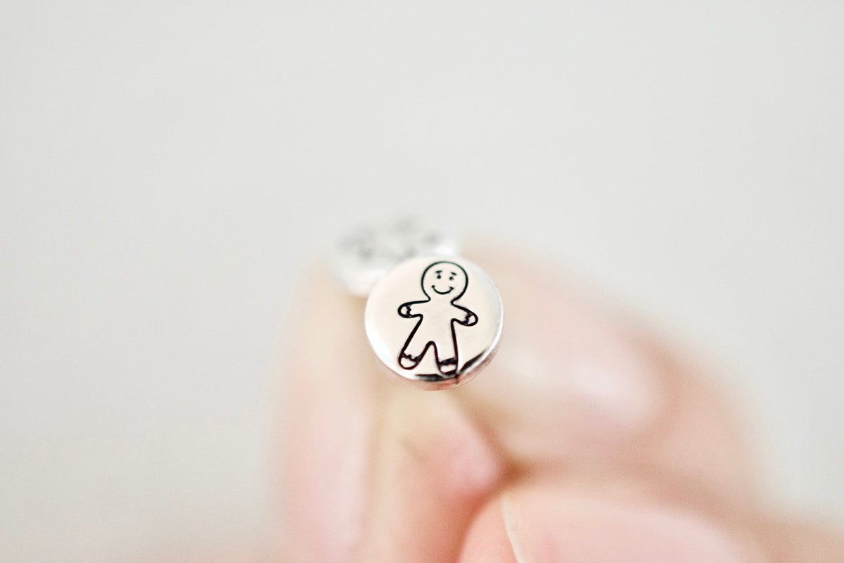 Gingerbread Man Earrings - Sterling Stud Earrings - Holiday Jewelry