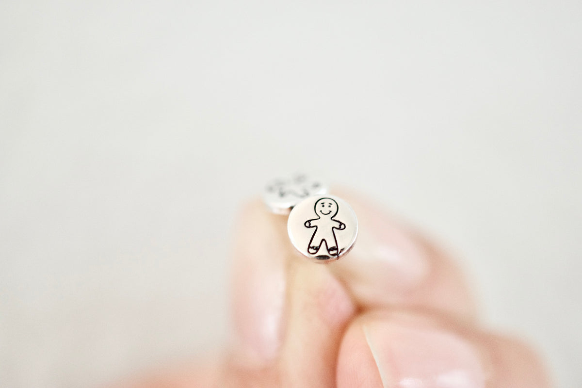Gingerbread Man Earrings - Sterling Stud Earrings - Holiday Jewelry