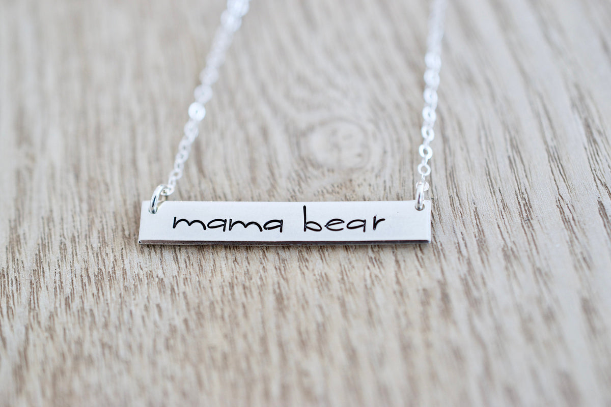 Mama Bear Bar Necklace - Sterling, 14kt Gold Fill, Rose Gold